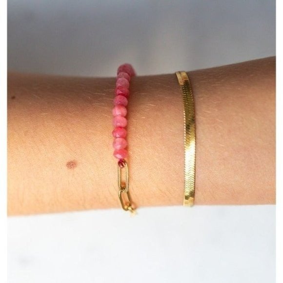 Classic Herringbone Bracelet Beautiful Gold Stacking Bracelet WATERPROOF Jewelry - Picture 8 of 12